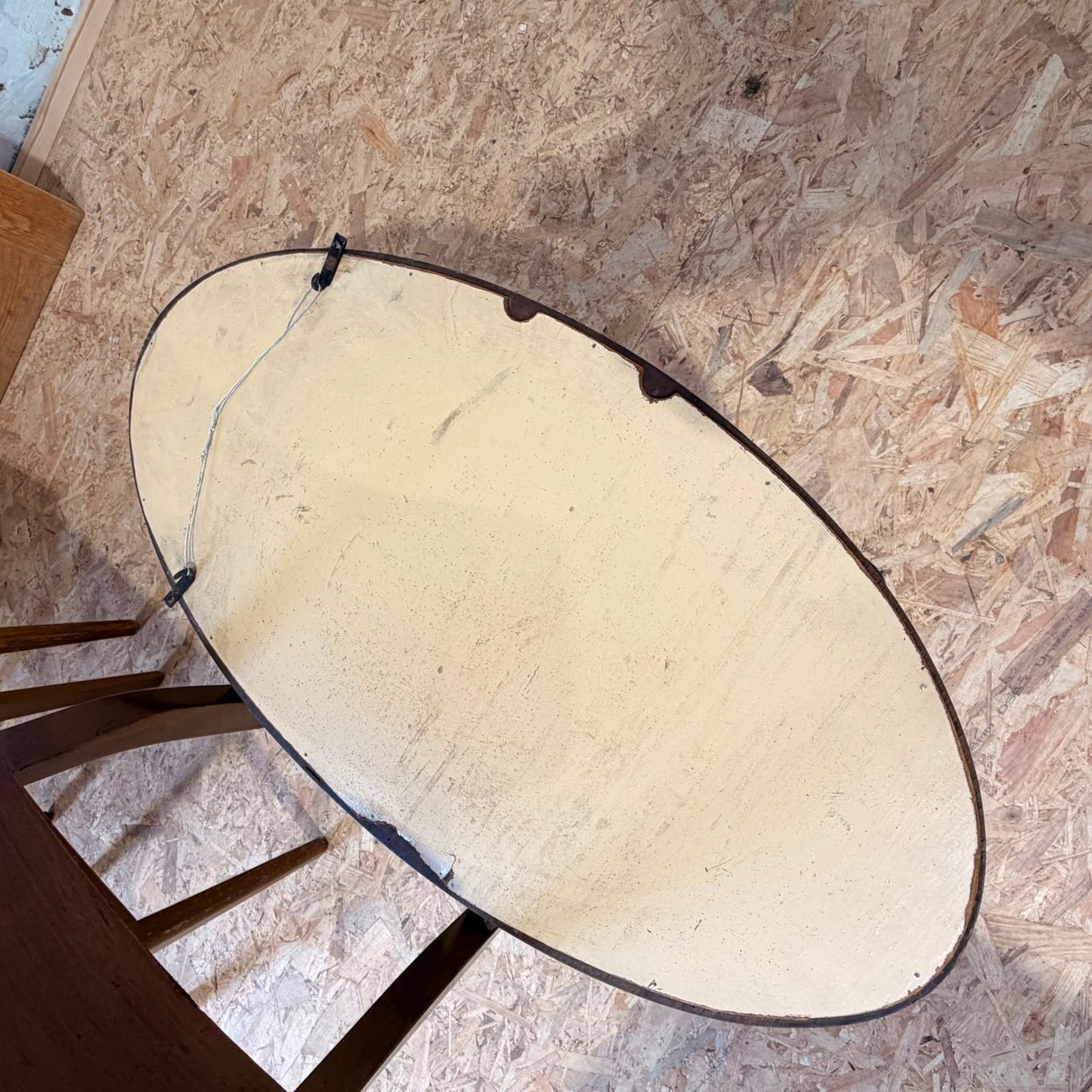 Vintage Wood Framed Oval Bevelled Edge Wall Hanging Mirror