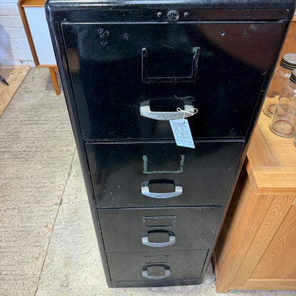 Vintage Mid Century Milners 4 Drawer Steel Filing Cabinet Painted Black