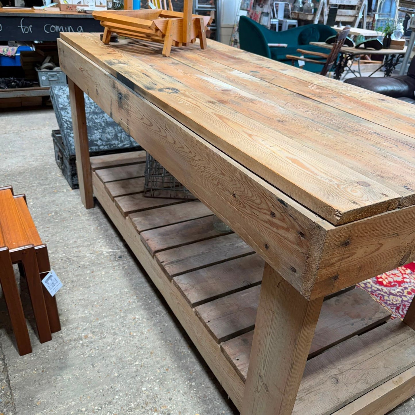 Rustic Large Wooden Pine Workbench Shelves Kitchen Island Potting Bench Workshop