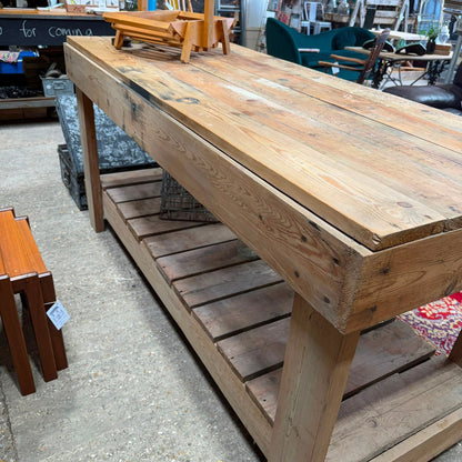 Rustic Large Wooden Pine Workbench Shelves Kitchen Island Potting Bench Workshop