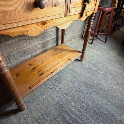 Vintage Pine Hallway Console Table 2 Drawers Shelf Under Farrow & Ball Beverly