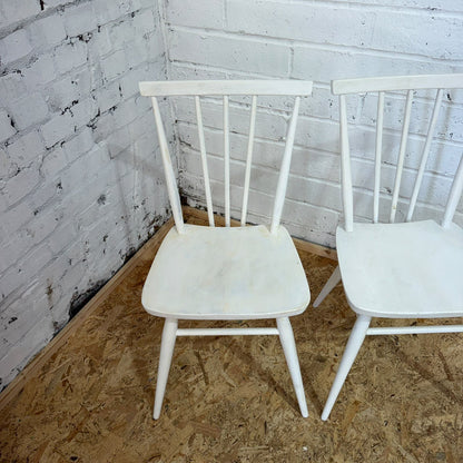 Vintage Pair Ercol Model 391 Kitchen Dining Chairs Painted White Retro