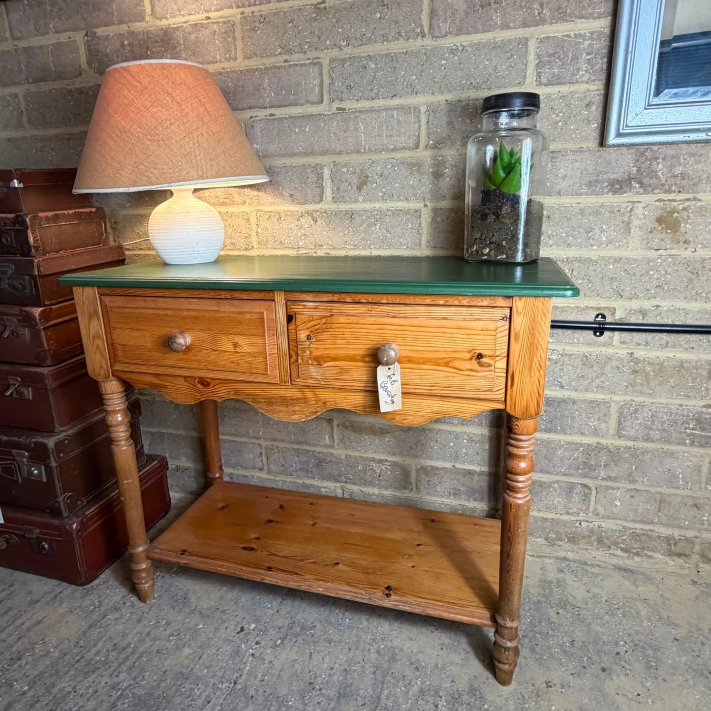 Vintage Pine Hallway Console Table 2 Drawers Shelf Under Farrow & Ball Beverly