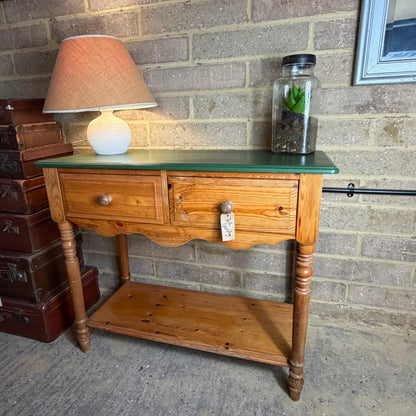 Vintage Pine Hallway Console Table 2 Drawers Shelf Under Farrow & Ball Beverly