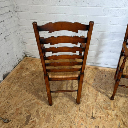 Vintage Pair Rush Seats  Ladder Back Carver Dining Chairs Turned Legs