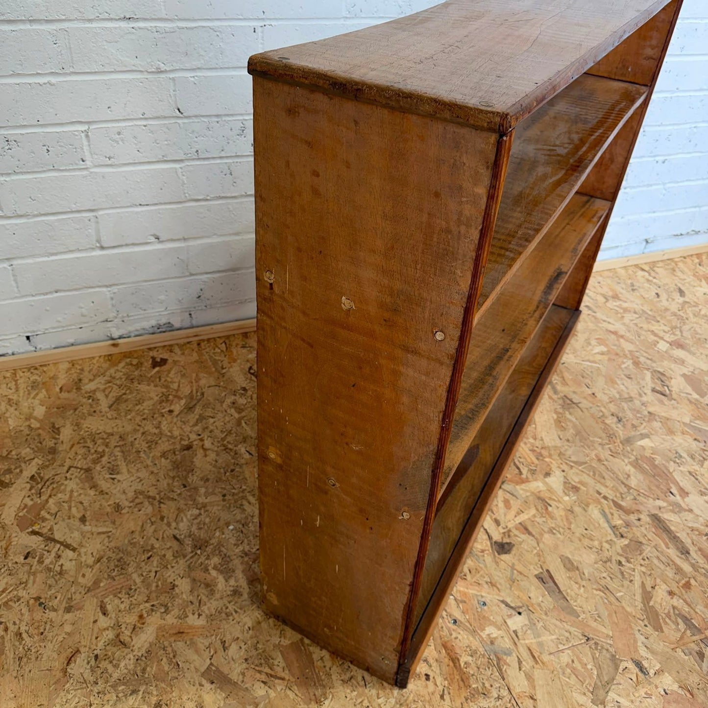 Vintage Low Open Pine Bookcase 3 Fixed Shelves Great Patina