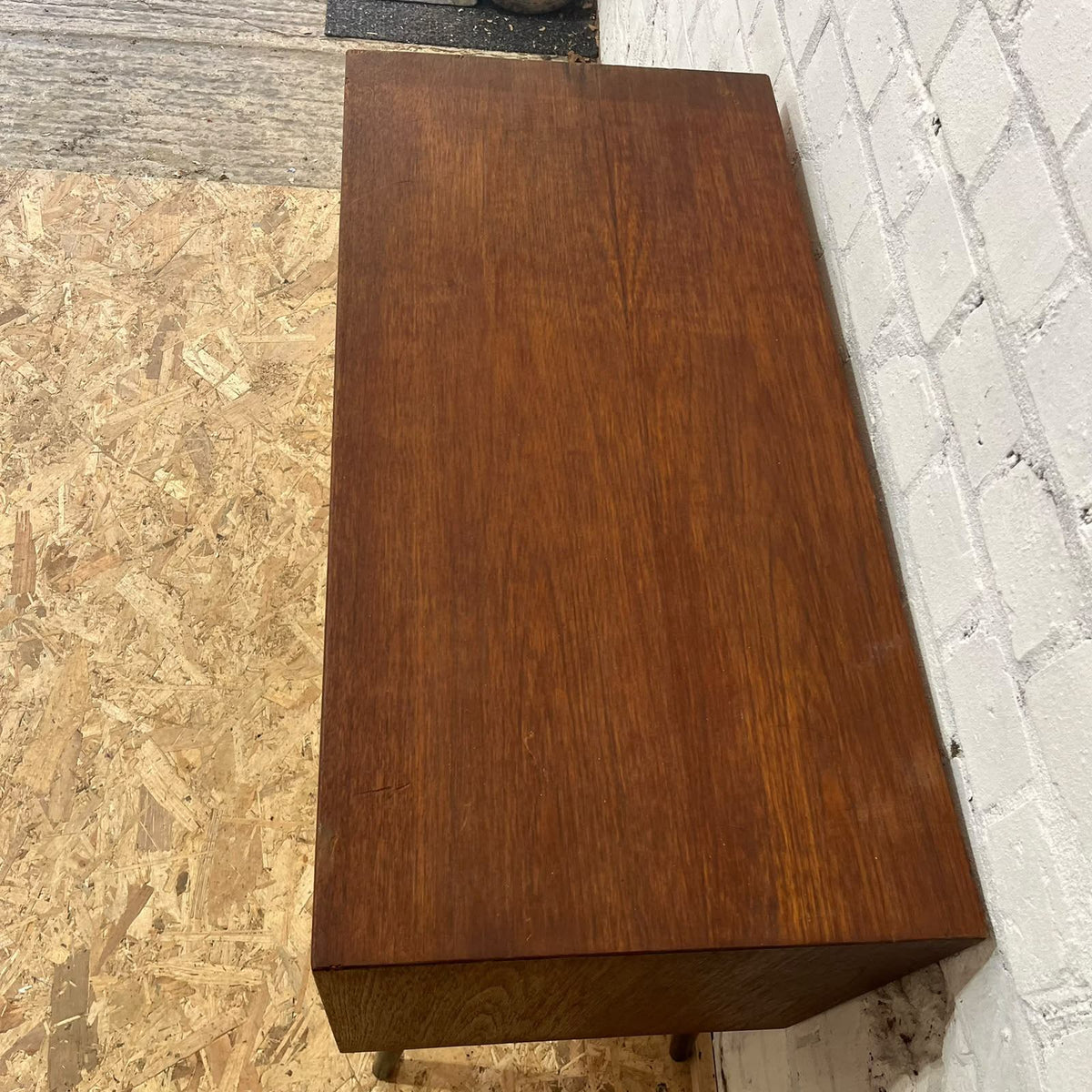 Mid Century Record Unit On Tapered Legs Plywood Original Handles Vinyl TV Unit