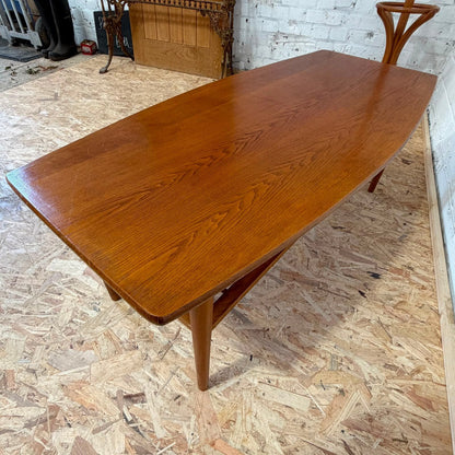 Mid Century Coffee Table Slatted Shelf Under Tapered Legs