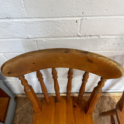 Pair Pine Rustic Vintage Farmhouse Chairs Turned Backs And Legs Solid