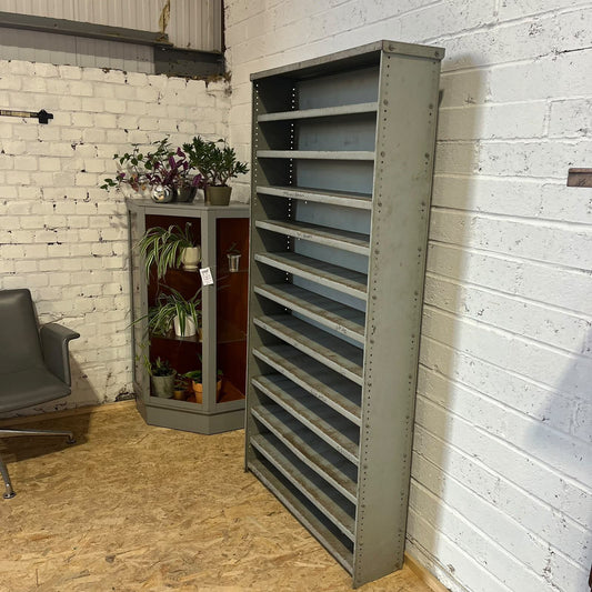 VIntage Industrial Shelf Unit Grey Metal 12 Shelves Workshop Garage Retail