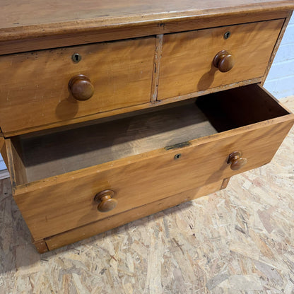 Vintage Rustic Satin Walnut (Pine?) Chest 2 Over 2 Drawers Plinth Drawer