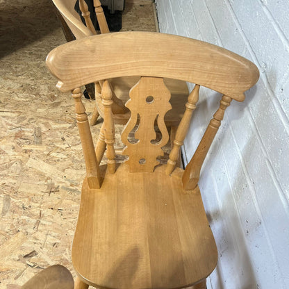 4 Beech Farmhouse Kitchen Chairs Turned Legs Scrolled Backs