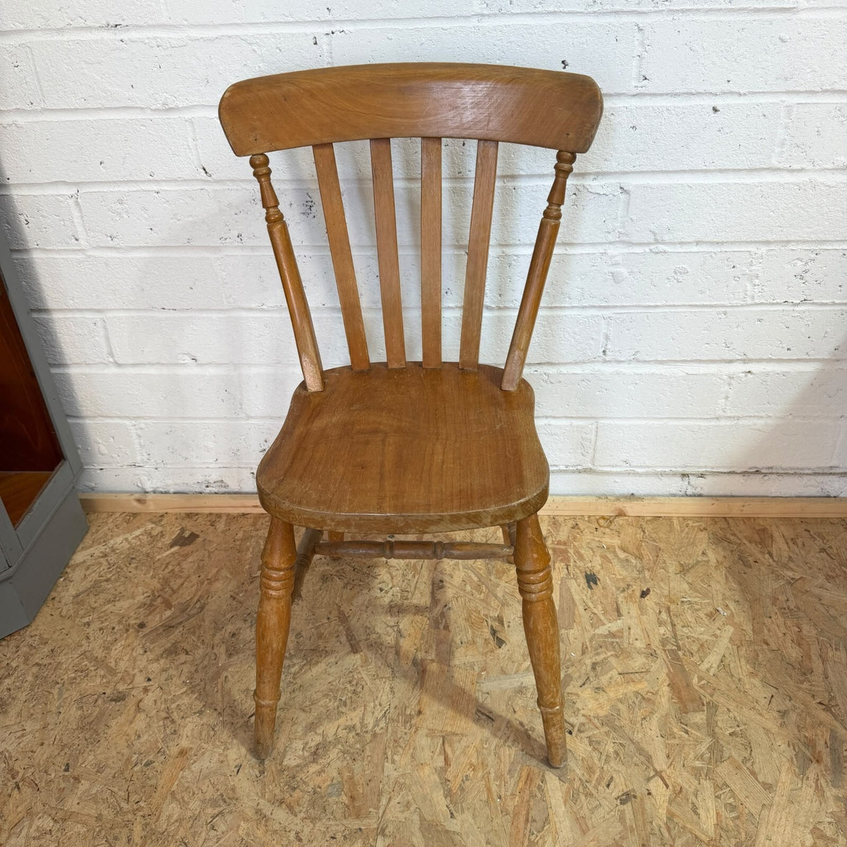 Vintage Rustic Single Pine Farmhouse Chair Turned Legs Solid