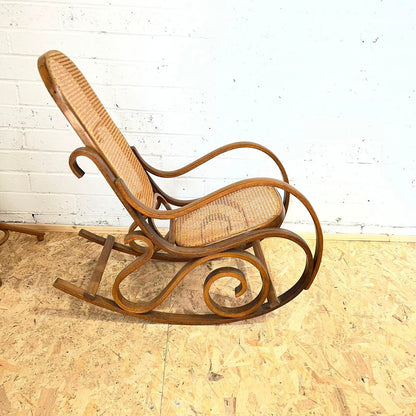 Vintage Bentwood Rocking Chair Cane Seat And Back Thonet Style