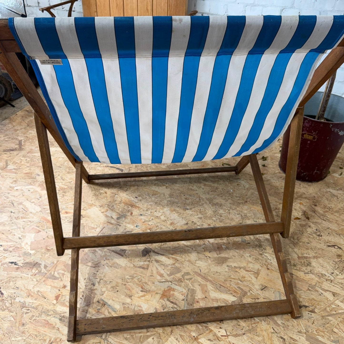 Vintage Pair Wideboy Large SouthSea Deckchairs Beach Garden Wood Frames