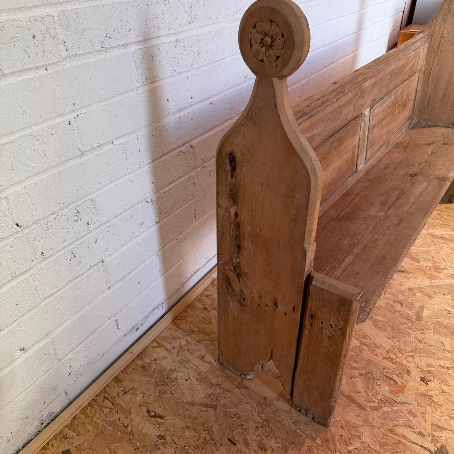 Antique Victorian Pitch Pine Church Chapel Pew 5.5ft Gothic Style