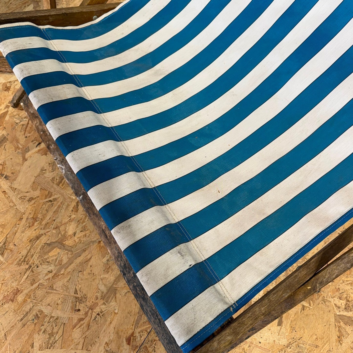 Vintage Pair Wideboy Large SouthSea Deckchairs Beach Garden Wood Frames