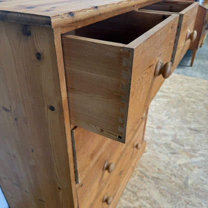 Vintage Pine Chest of 2 Over 3 Drawers Rustic Knob Handles Bedroom Storage