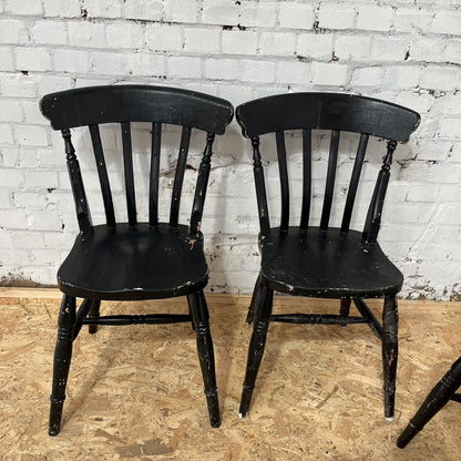 4 Rustic Painted Farmhouse Chairs Black Shabby Chic Dining Or Kitchen