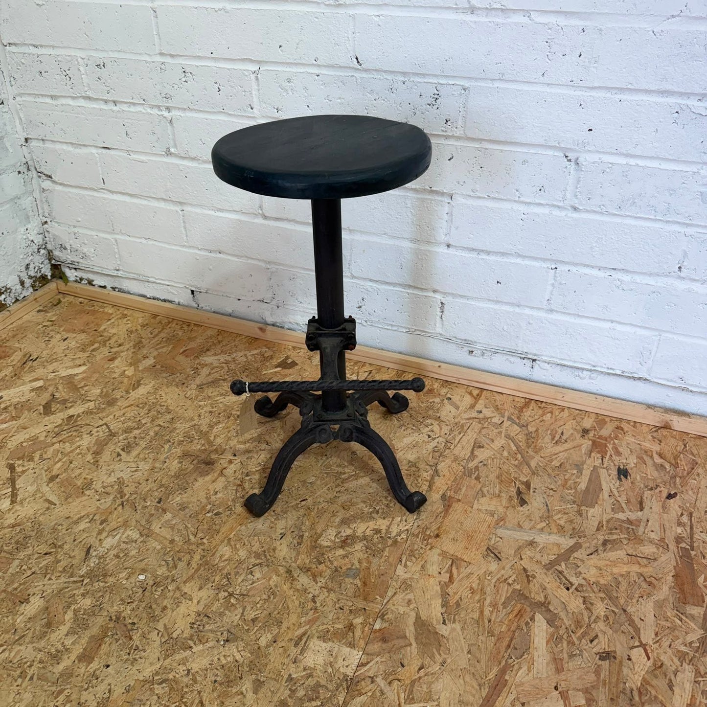 Vintage Singer Sewing Stool Industrial Black Iron Base Footrest Reclaimed Top