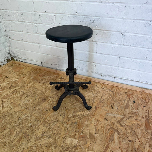 Vintage Singer Sewing Stool Industrial Black Iron Base Footrest Reclaimed Top
