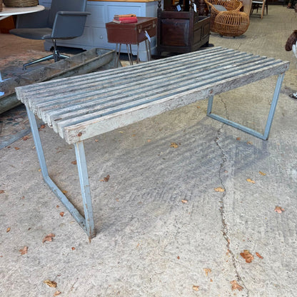 Vintage Industrial Municipal Style Slatted Garden Bench Metal Square Frame