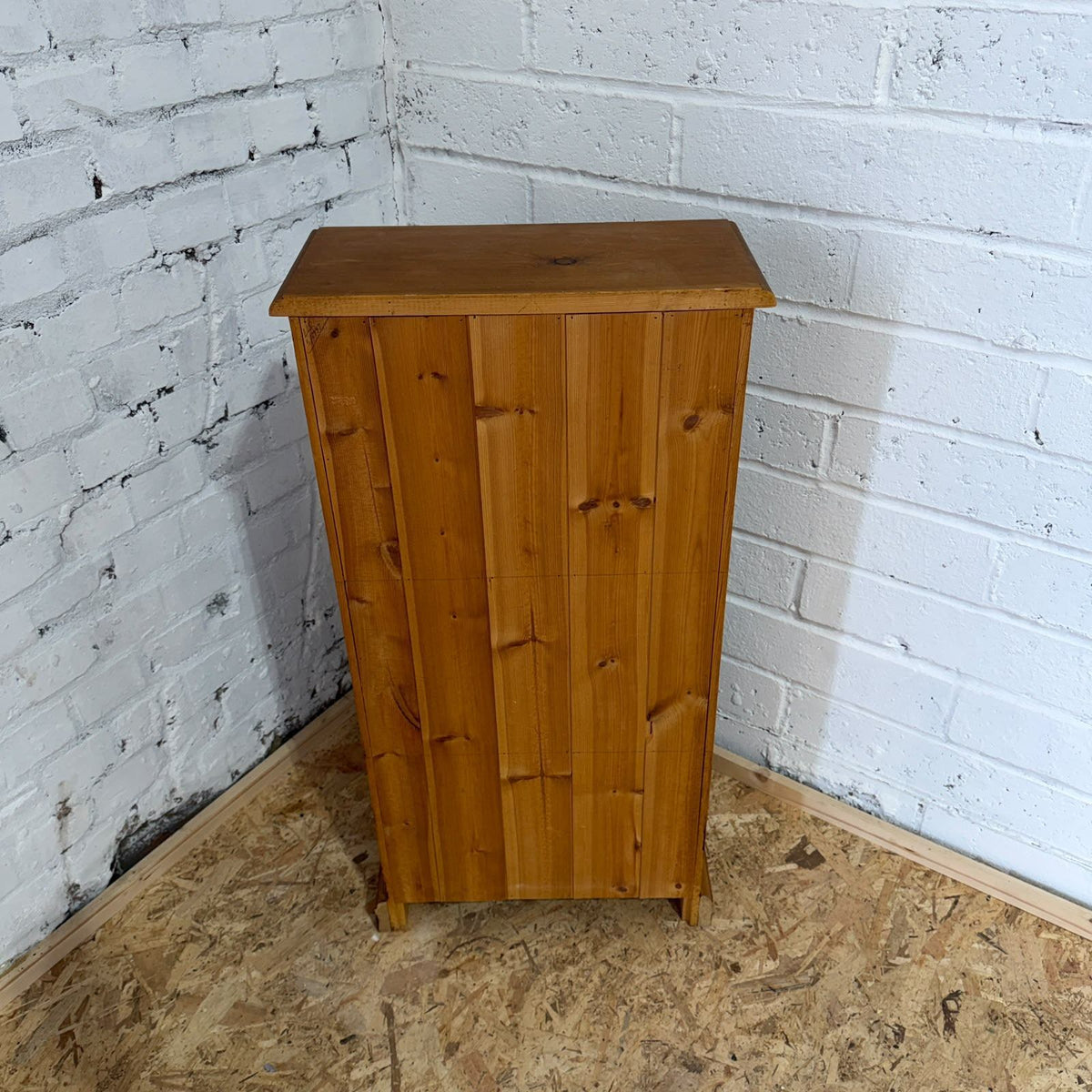 Narrow Pine Bookcase Fixed Shelves Plinth Solid