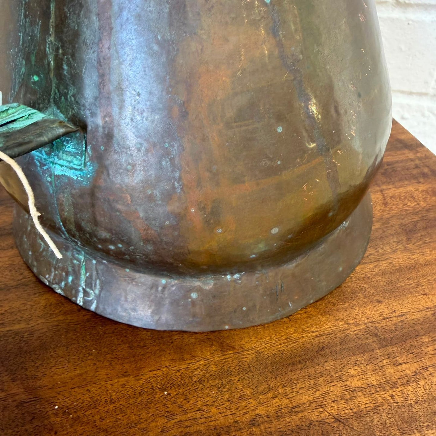 Antique Copper Harvest/Ale Jug 19thC Large Handmade Pitcher Verdigris Patina