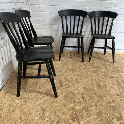 4 Rustic Painted Farmhouse Chairs Black Shabby Chic Dining Or Kitchen