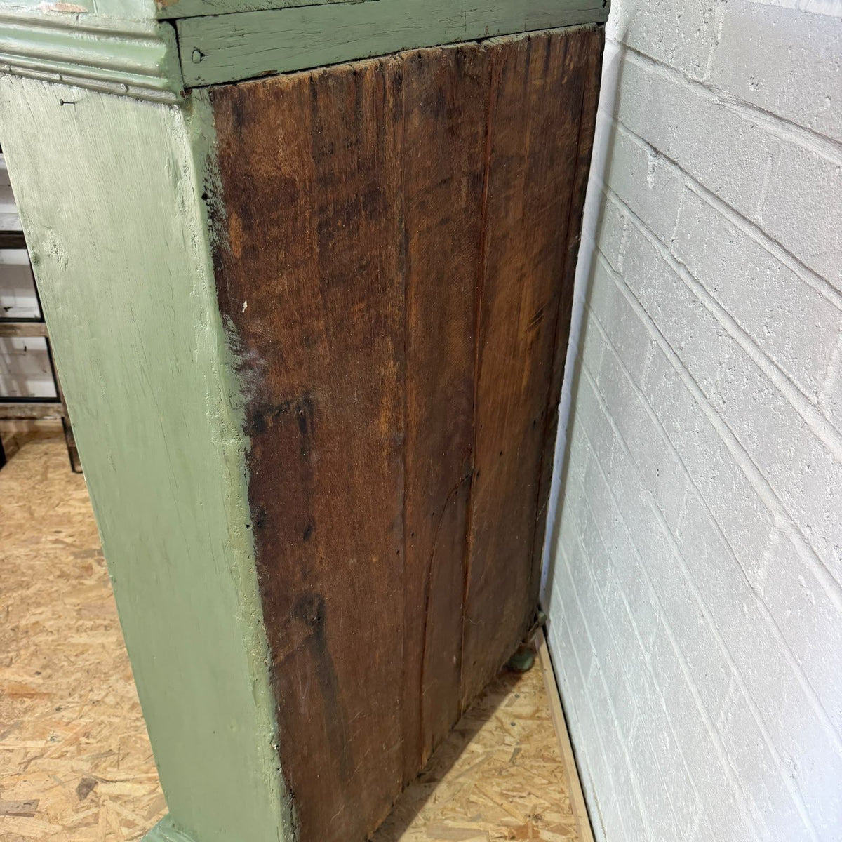 Early 20thC Rustic Painted Double Cupboard Glazed Doors Claw Feet Pantry Larder