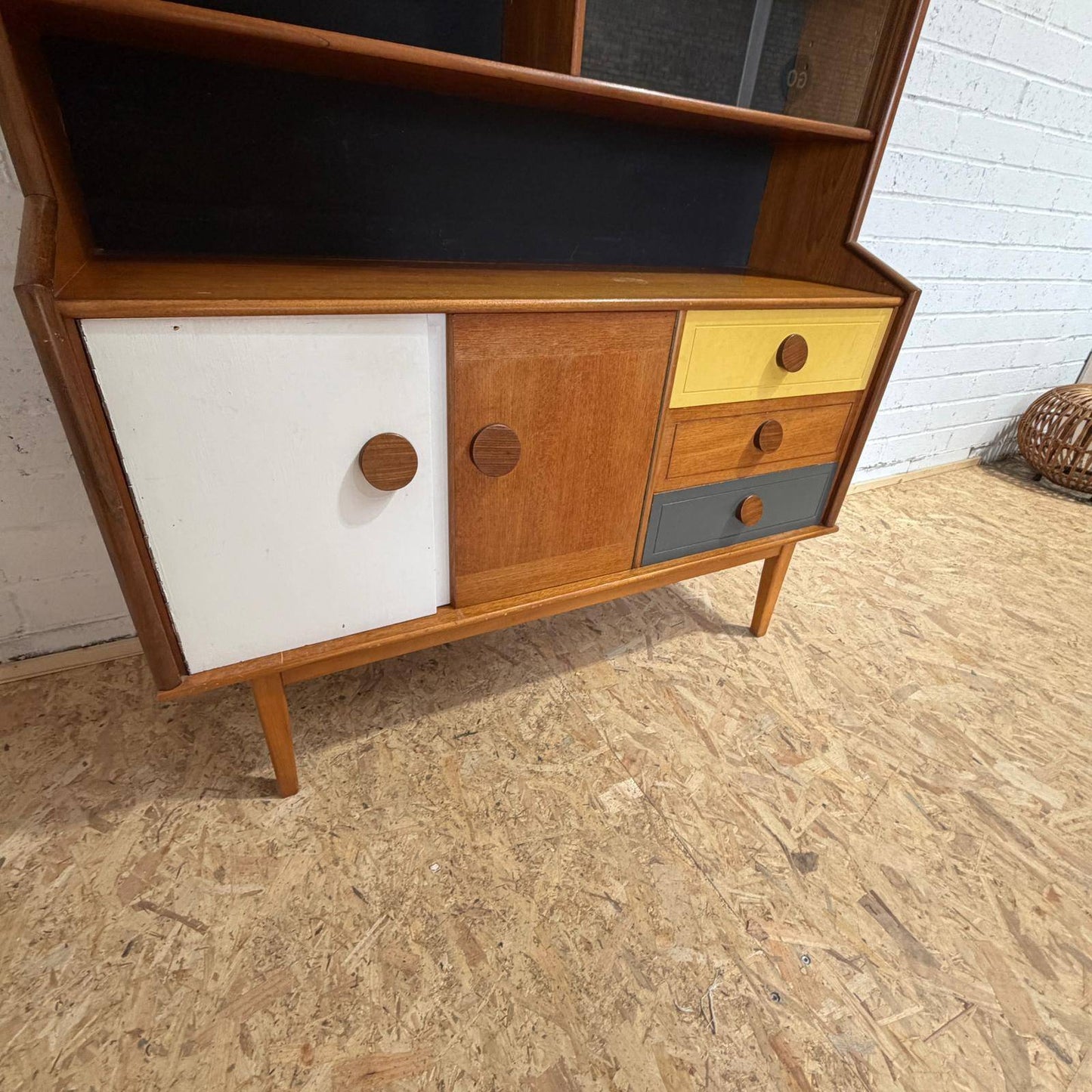 Mid Century Teak Display Cocktail Cabinet Sideboard Double Cupboard and Drawers