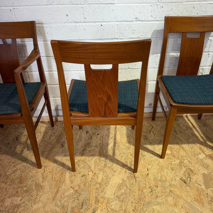 4 Vintage Nathan Mid Century Teak Dining Chairs One Carver Upholstered Seats