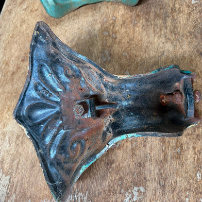 4 Antique Victorian Cast Iron Claw Bath Feet Green Great Patina Fleur De Lys