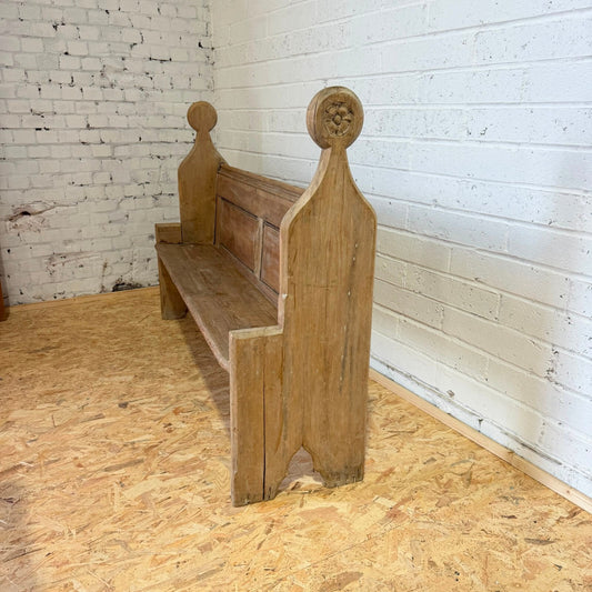 Antique Victorian Pitch Pine Church Chapel Pew 5.5ft Gothic Style
