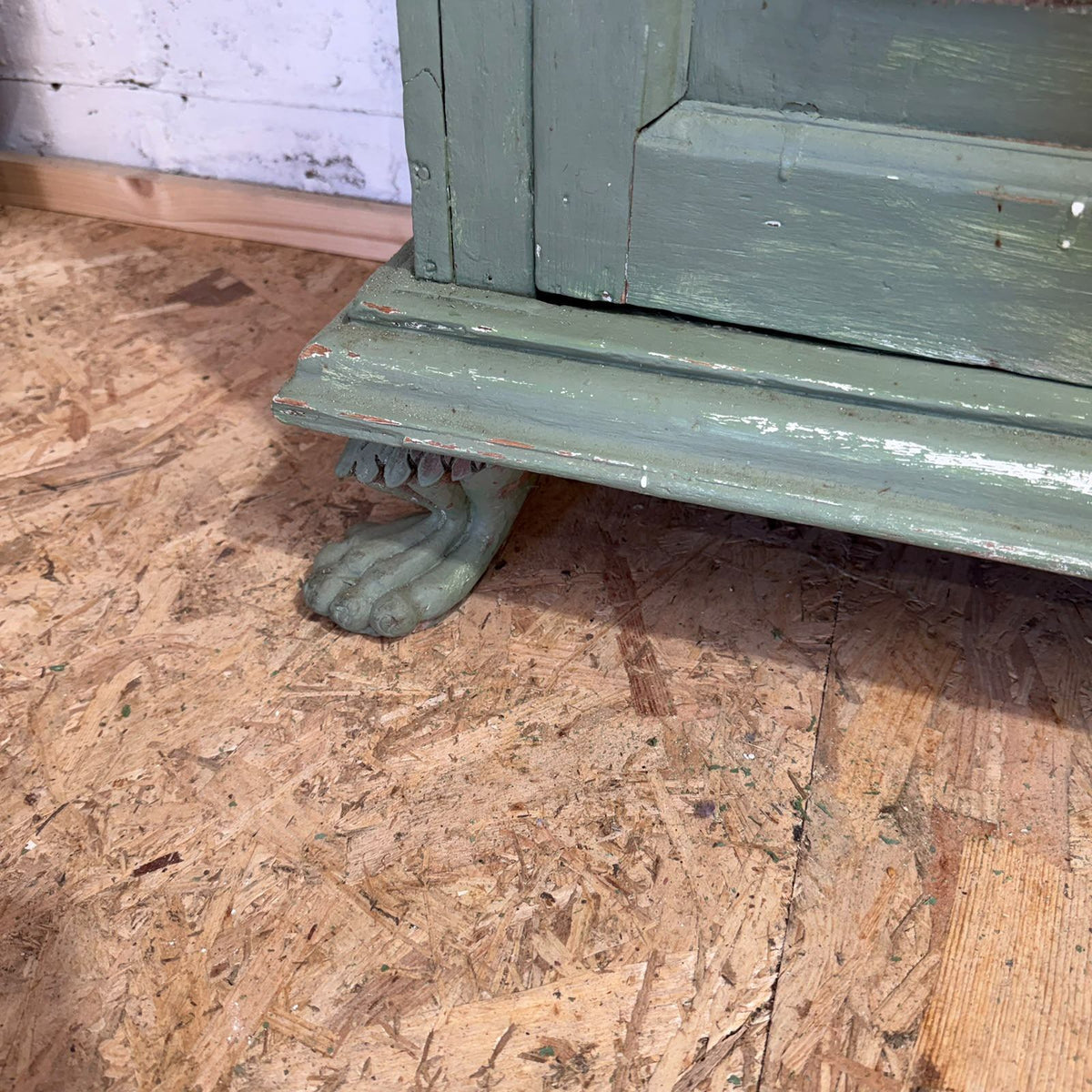 Early 20thC Rustic Painted Double Cupboard Glazed Doors Claw Feet Pantry Larder