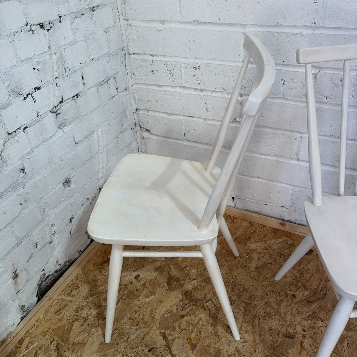 Vintage Pair Ercol Model 391 Kitchen Dining Chairs Painted White Retro