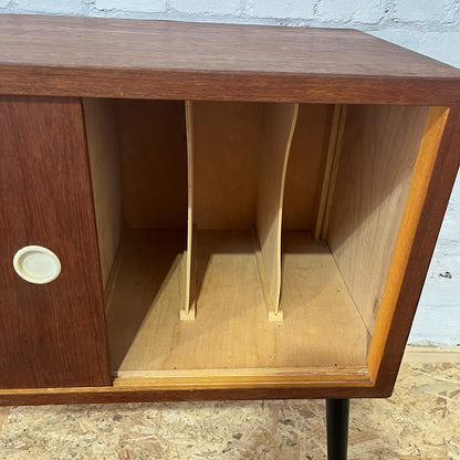 Mid Century Record Unit On Tapered Legs Plywood Original Handles Vinyl TV Unit