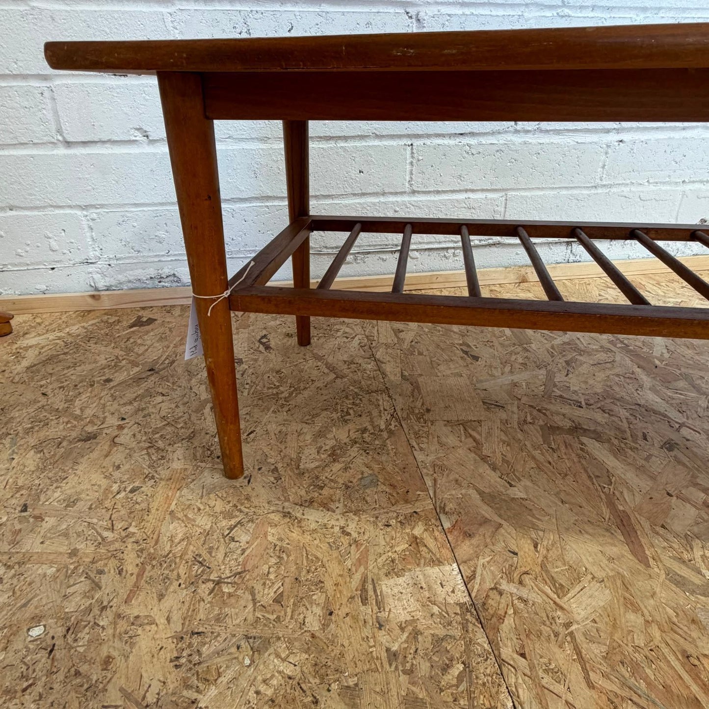 Mid Century Coffee Table Slatted Shelf Under Tapered Legs