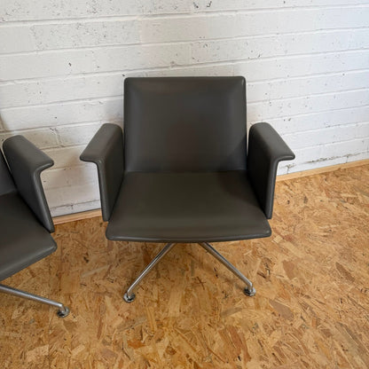 Pair of Brunner Model 6684 Swivel Office Conference Chairs Grey Chrome Star Base