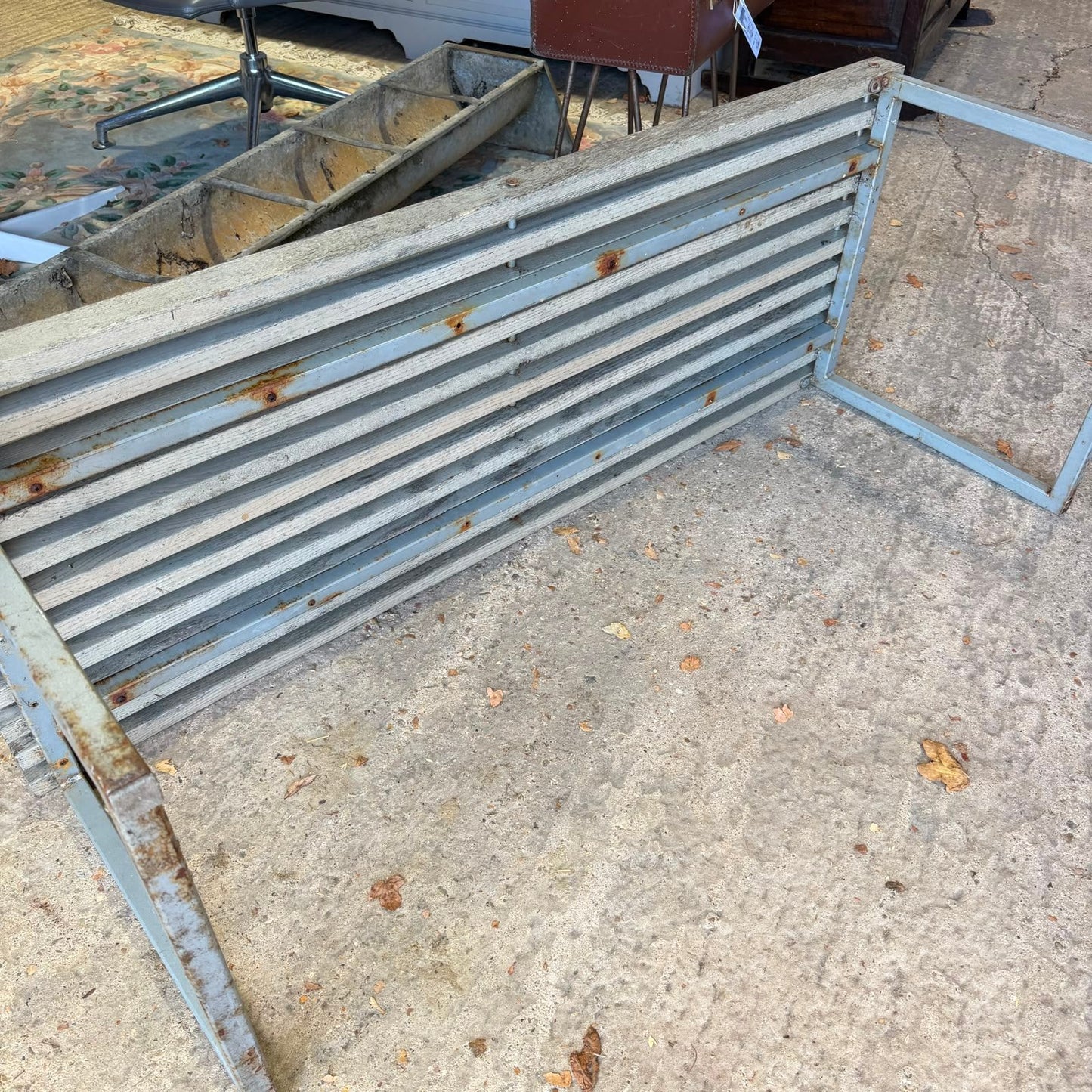 Vintage Industrial Municipal Style Slatted Garden Bench Metal Square Frame