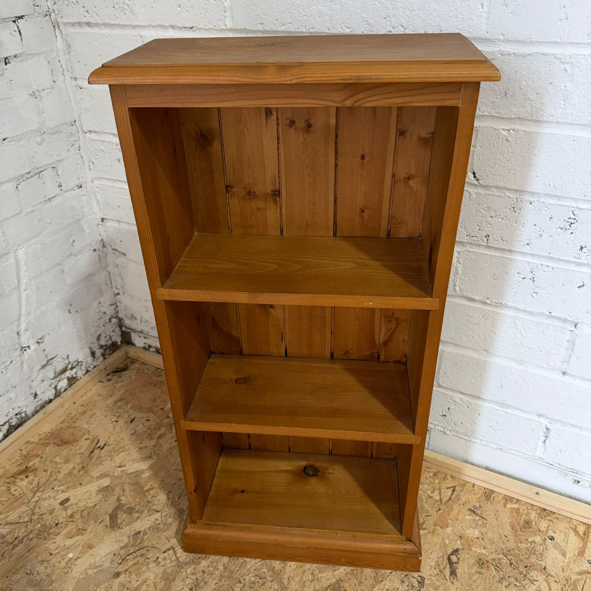 Narrow Pine Bookcase Fixed Shelves Plinth Solid