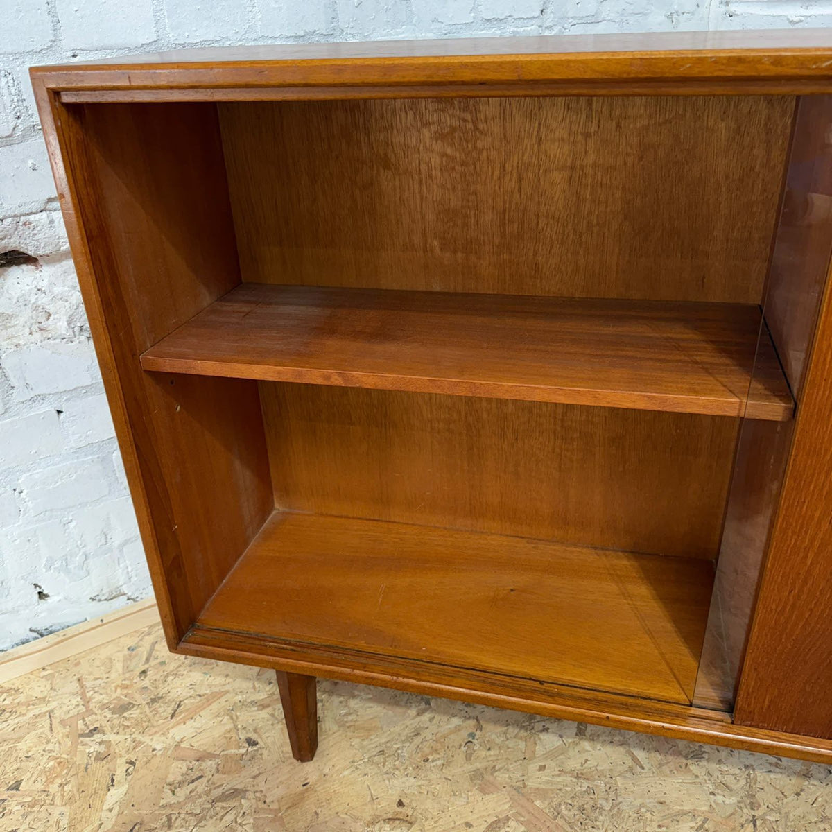 Vintage 1960s Herbert E. Gibbs Autographed Teak Glazed Bookcase Mid Century