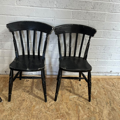 4 Rustic Painted Farmhouse Chairs Black Shabby Chic Dining Or Kitchen