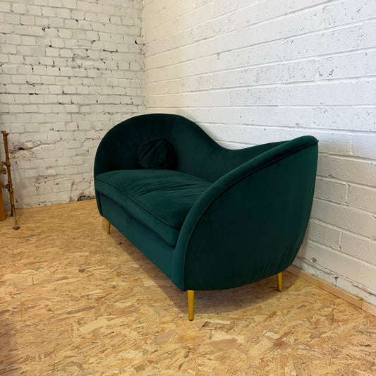 Modern 2 Seater Upholstered Green Velvet Sofa Shaped Back