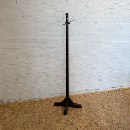Vintage Dark Wood Hat Coat Stand Brass Hooks Classic Design