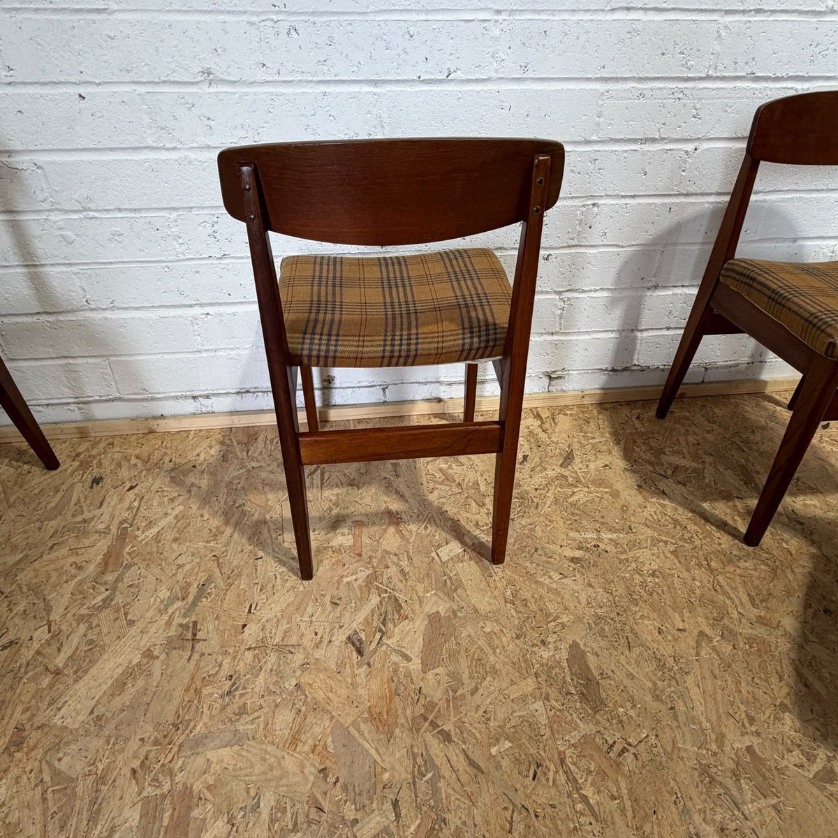 4x Mid Century Teak Danish Style Dining Chairs Upholstered Seats MCM