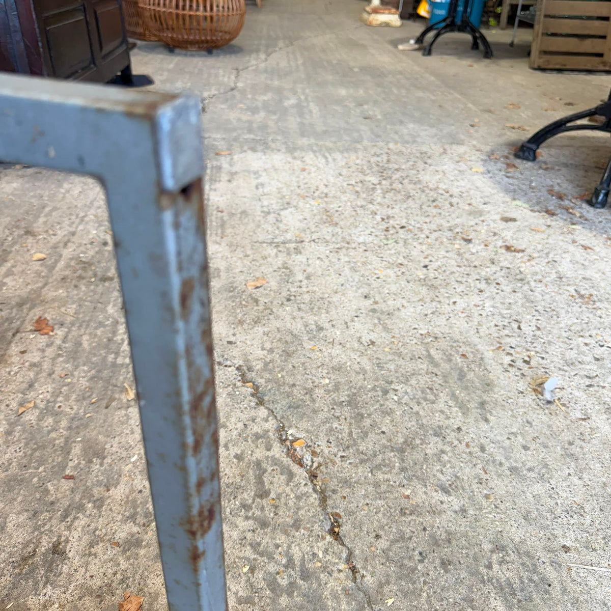 Vintage Industrial Municipal Style Slatted Garden Bench Metal Square Frame