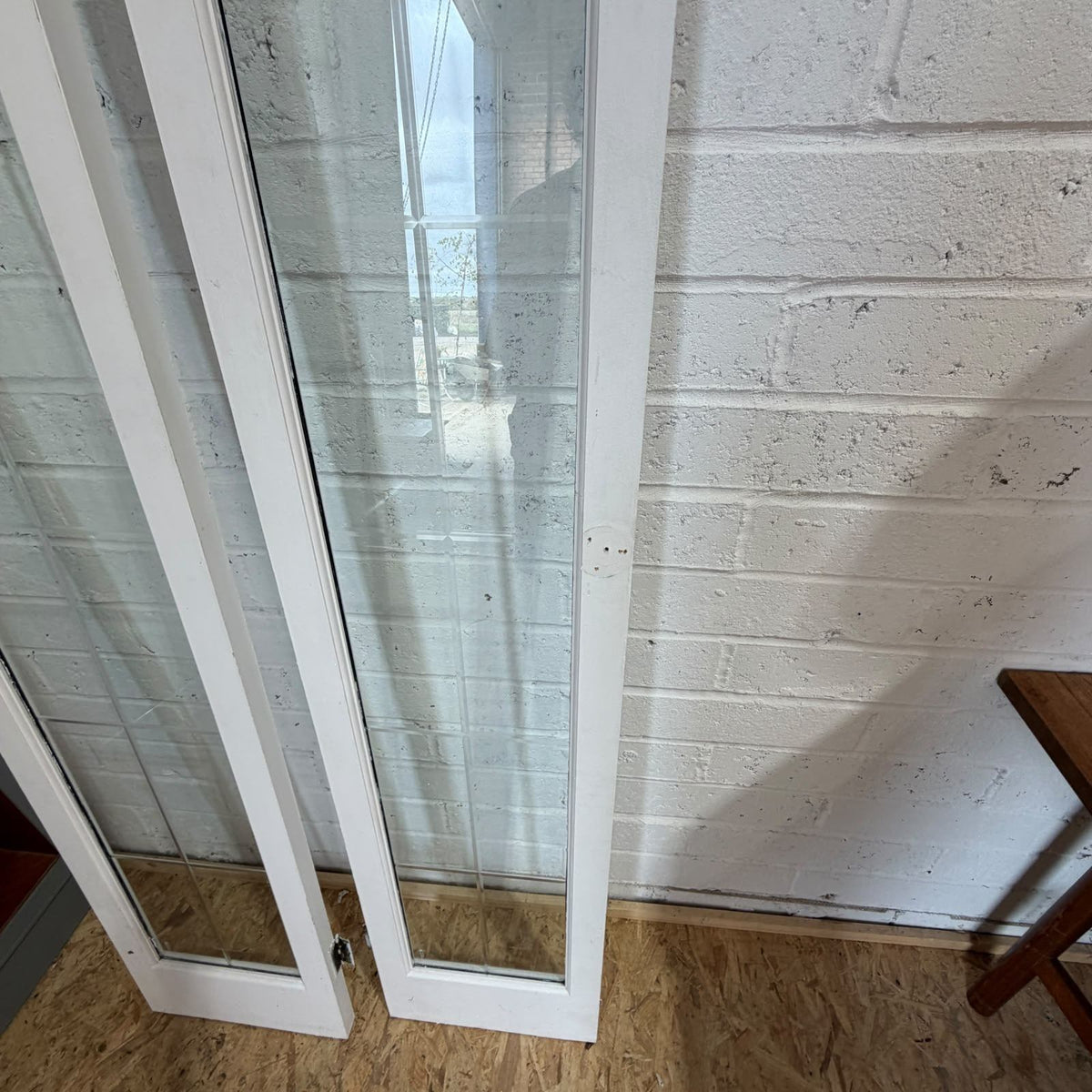 Pair Wooden Frame Glass Slim French Patio Doors White With Hinges
