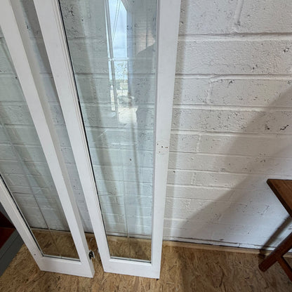 Pair Wooden Frame Glass Slim French Patio Doors White With Hinges
