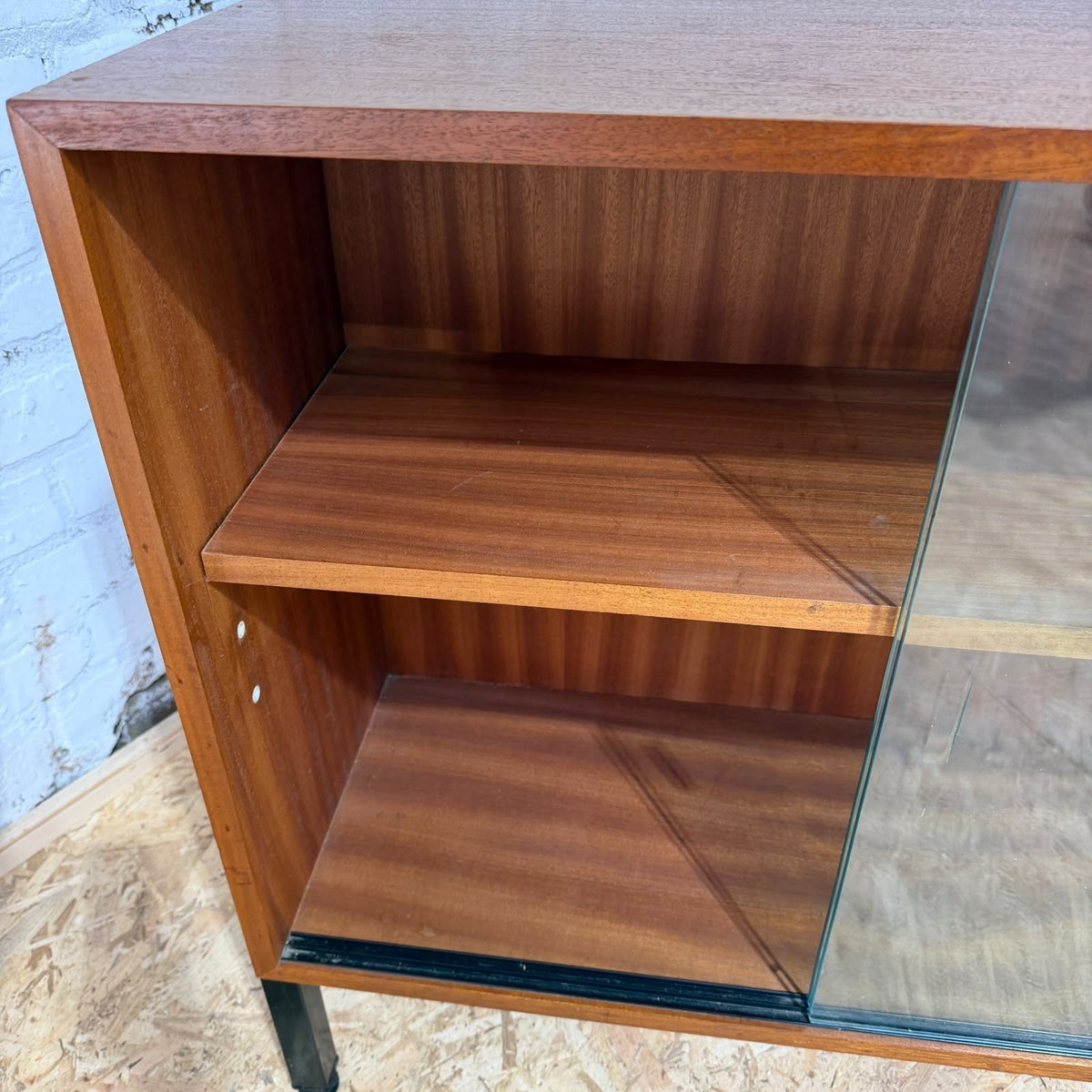 Mid Century Glazed Bookcase Abbess Furniture Single Shelf Metal Legs